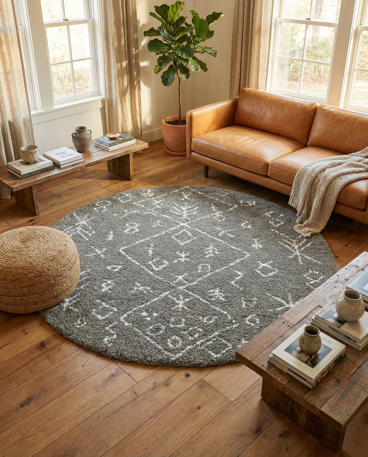 Casablanca Comfort Collection Area Rug - Sahara Round Gray  lifestyle 128