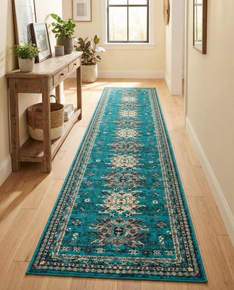 Tabriz Tapestries Collection Area Rug - Azerbaijan (Turquoise) Runner Turquoise  lifestyle 51