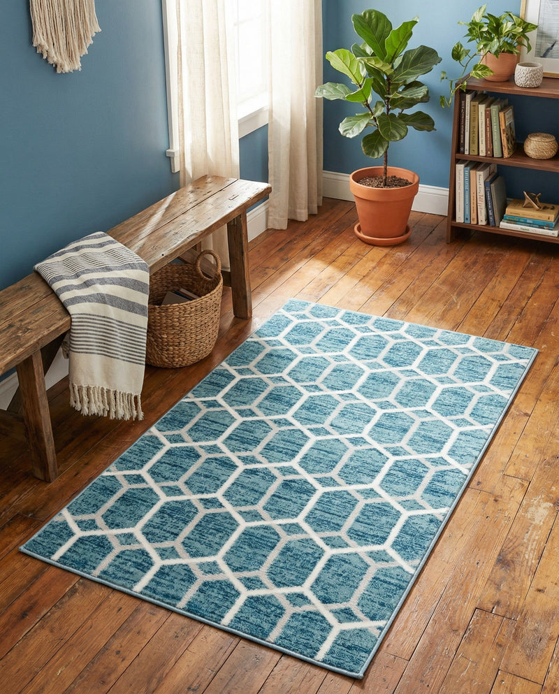 Garden Maze Retreat Collection Area Rug - Hedgegrove Rectangle Blue  lifestyle 22