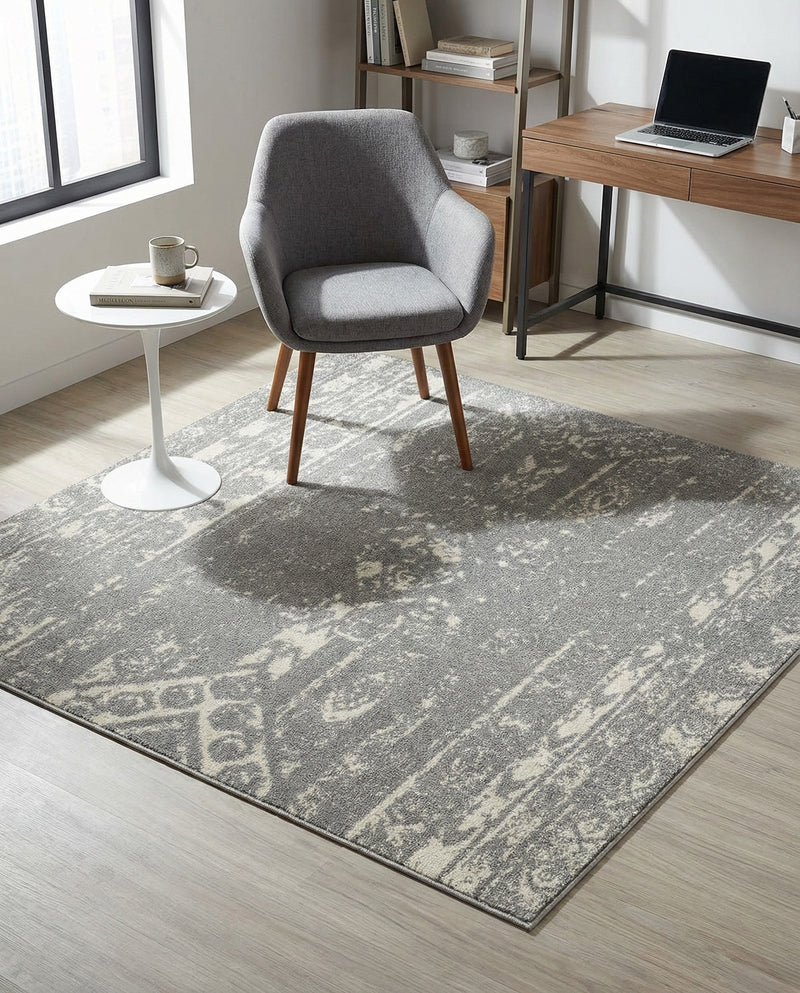 Brighton Stripes Collection Area Rug - Sussex (Gray and Ivory) Square Gray and Ivory  lifestyle 27