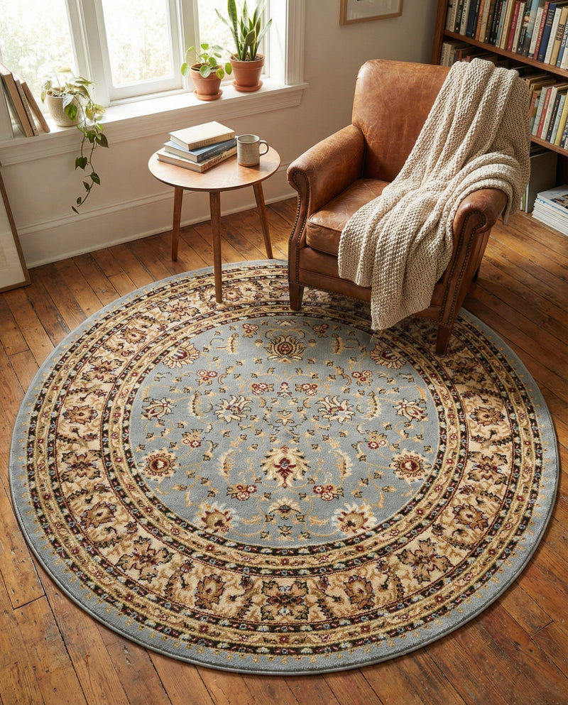 Jaipur Elegance Collection Area Rug -  Nahargarh (Light Blue) Round Light Blue  lifestyle 69