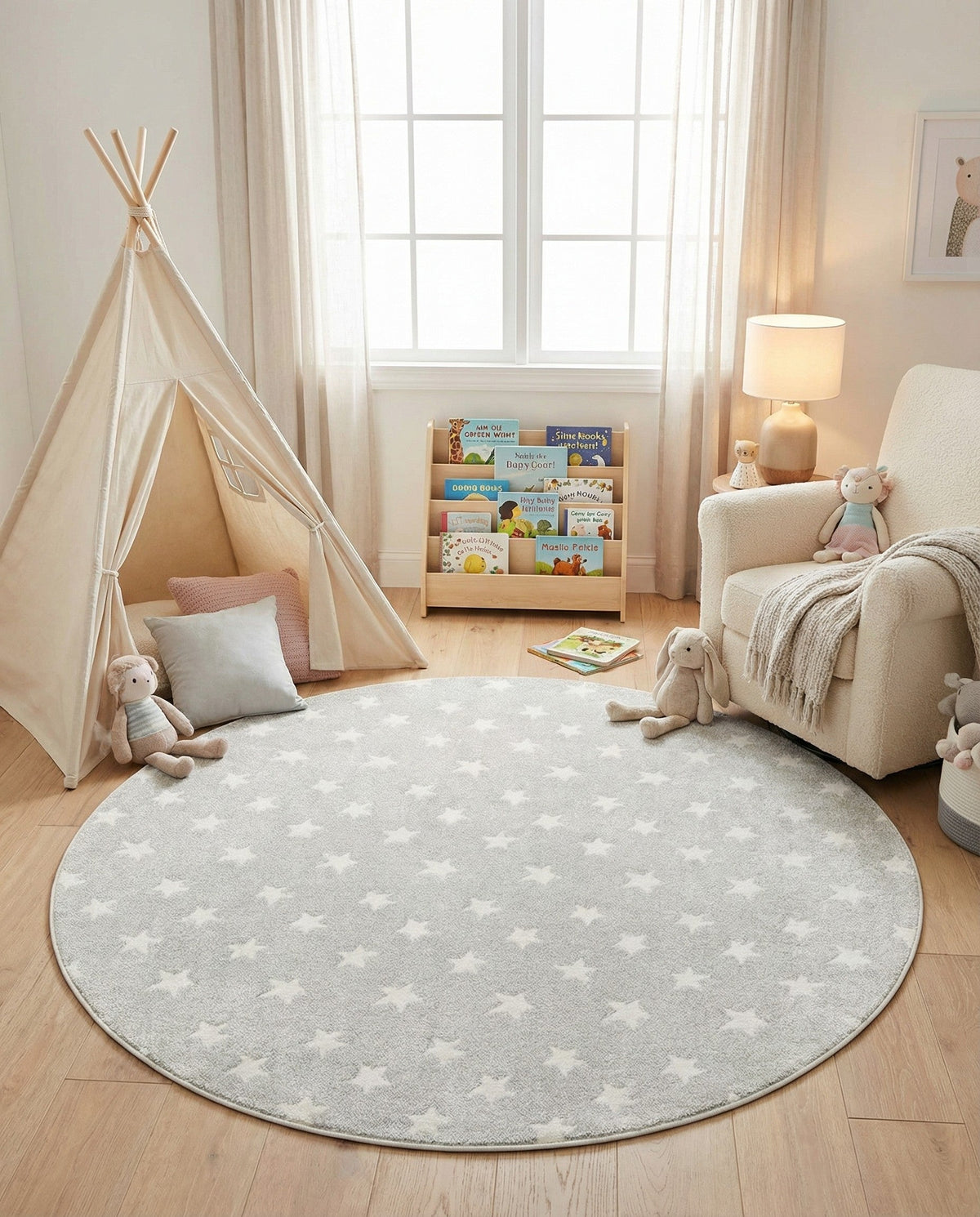 Wonder Tykes Collection Area Rug -  Mosaic Round Cloud Gray  lifestyle 170