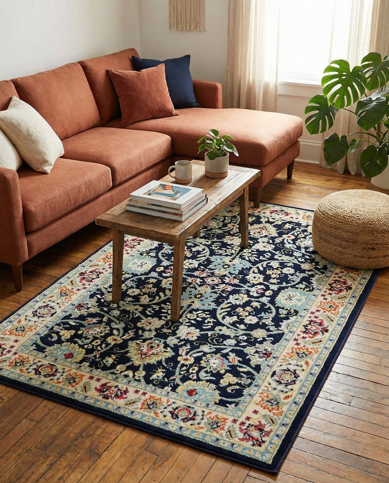 Isfahan Elegance Collection Area Rug - Naghsh-e Jahan (Navy Blue) Rectangle Navy Blue  lifestyle 17
