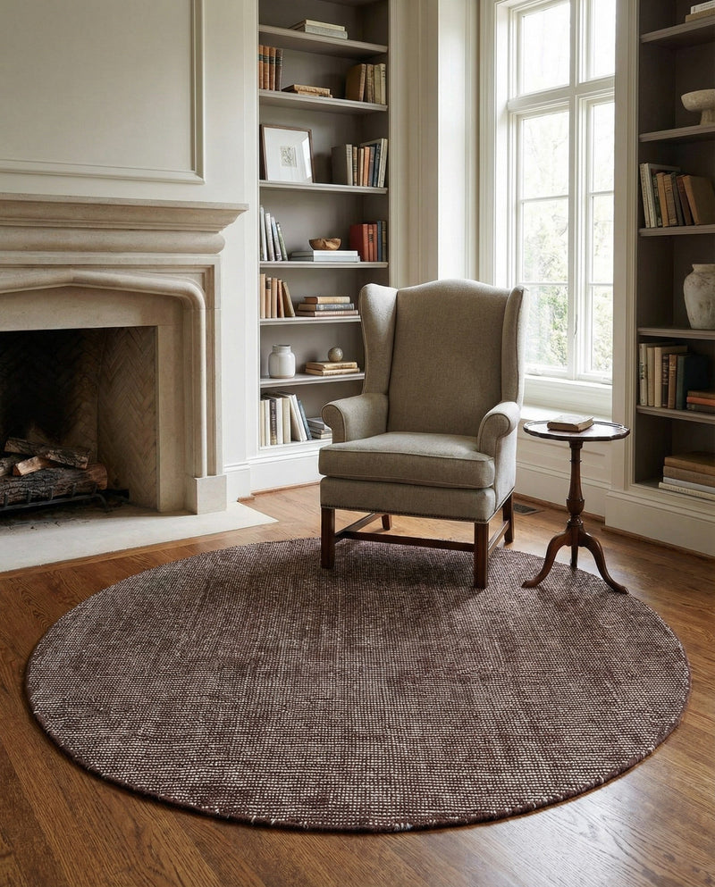 Berkshire Estate Collection Area Rug - Windsor (Mocha Brown) Round Mocha Brown  lifestyle 51