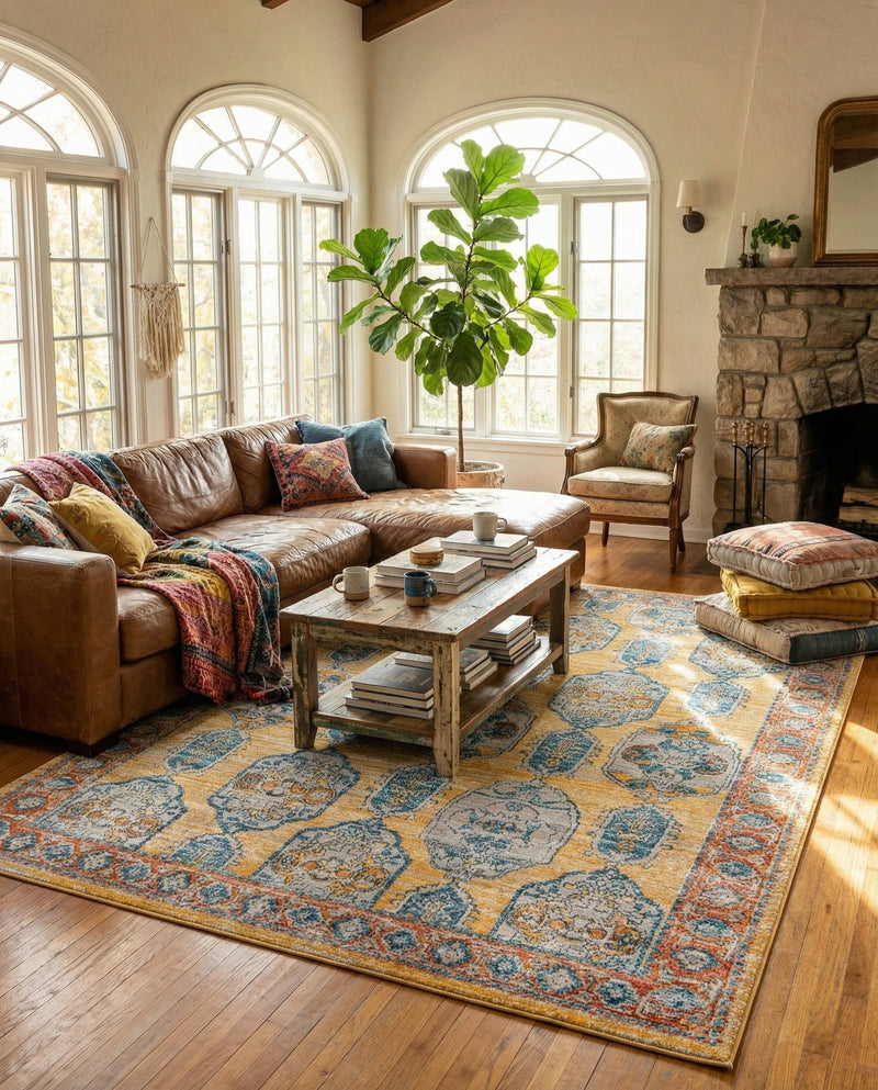 Seville Stripes Collection Area Rug -  Granada (Yellow) Rectangle Yellow  lifestyle 12