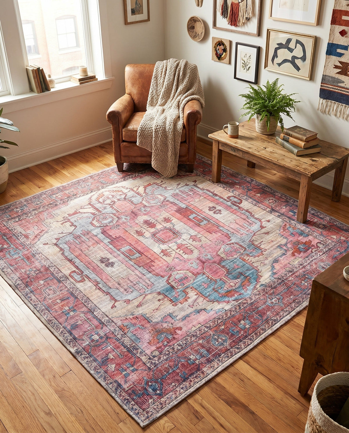 Zahara Oasis Collection Area Rug - Sahara Square Beige  lifestyle 147