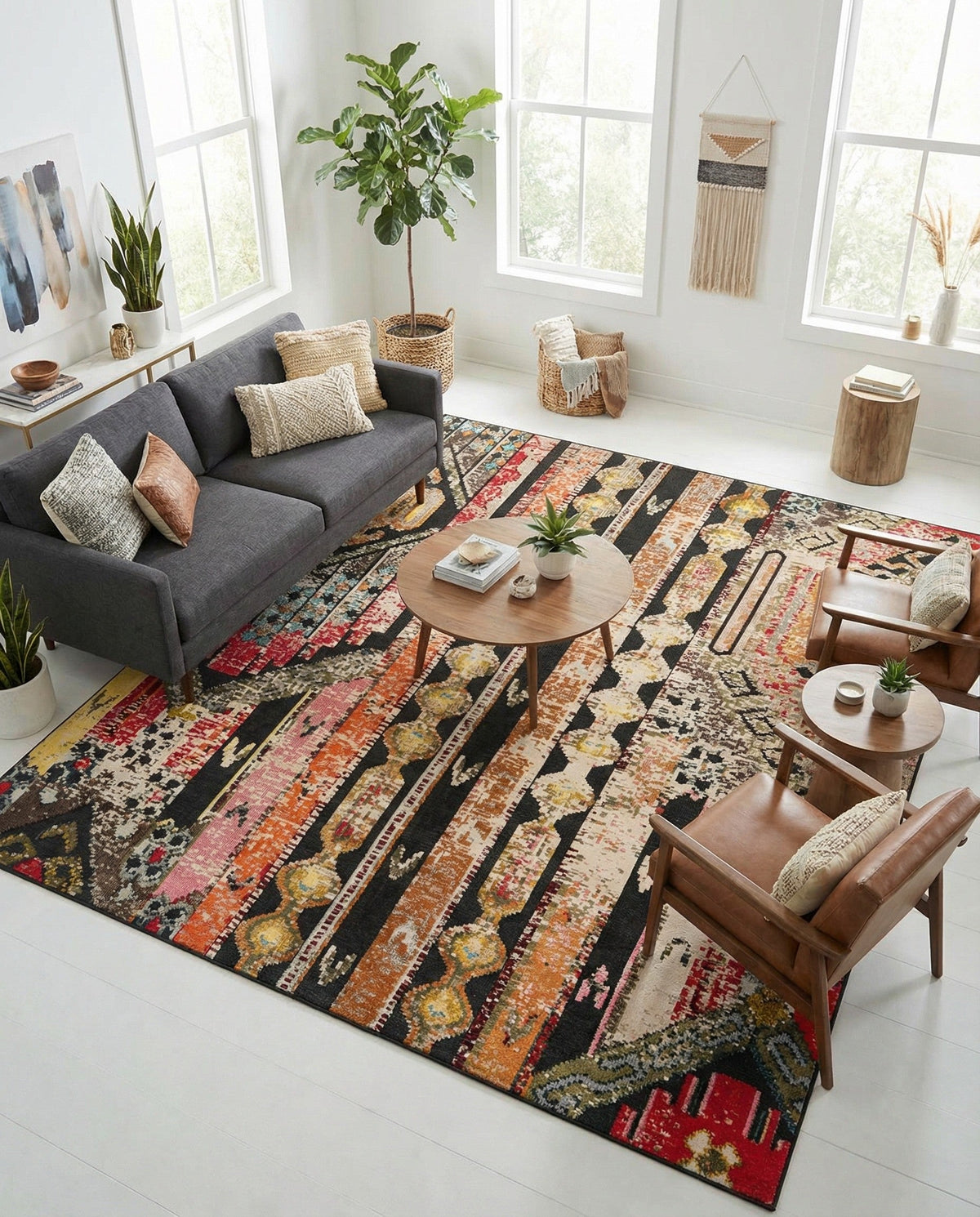 Outdoor Marrakesh Collection Area Rug -  Agadir Square Multi Black  lifestyle 109