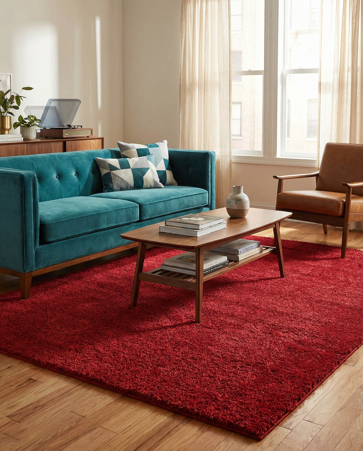 Solid Shag Seaside Collection Area Rug - Azure Cove (Red) Rectangle Red  lifestyle 12