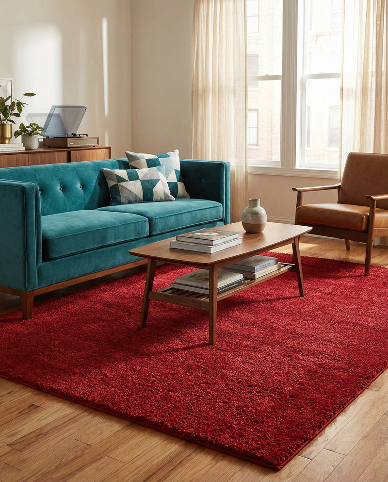 Solid Shag Seaside Collection Area Rug - Azure Cove (Red) Rectangle Red  lifestyle 12