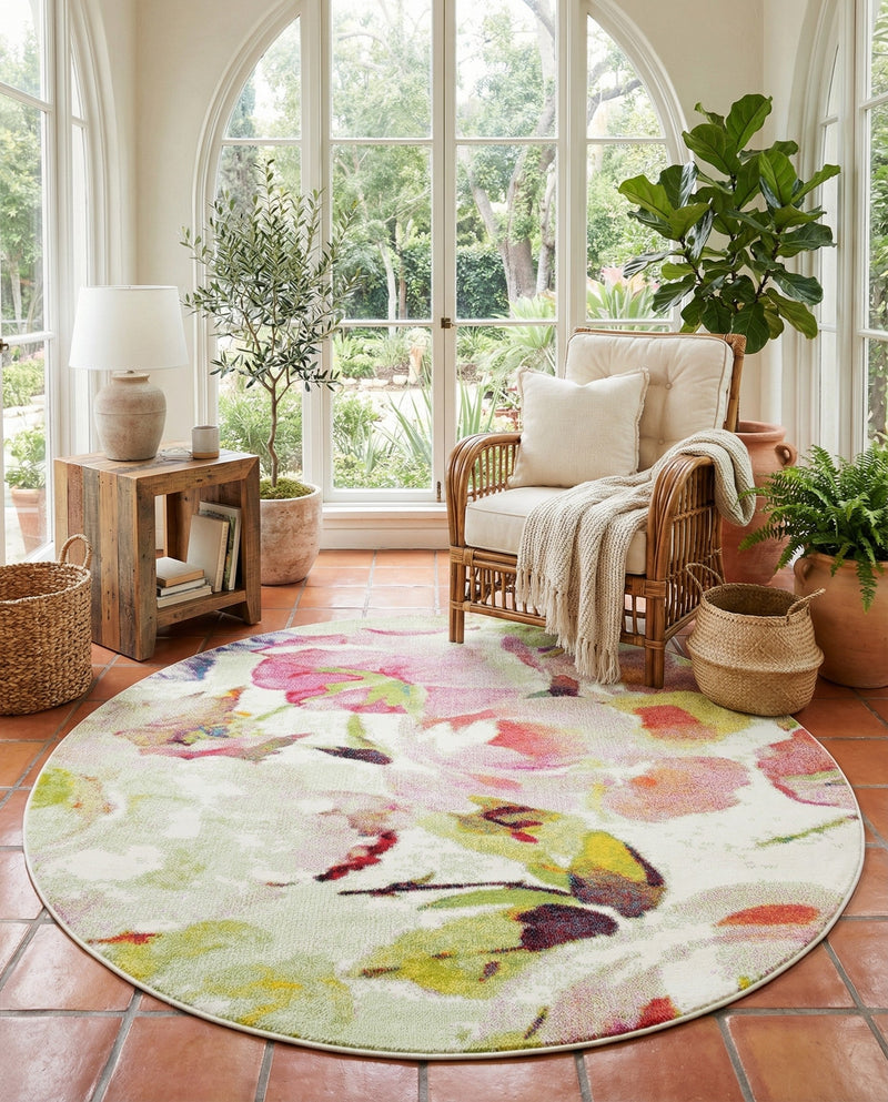 Venetian Elegance Collection Area Rug -  Marghera Round Ivory  lifestyle 64
