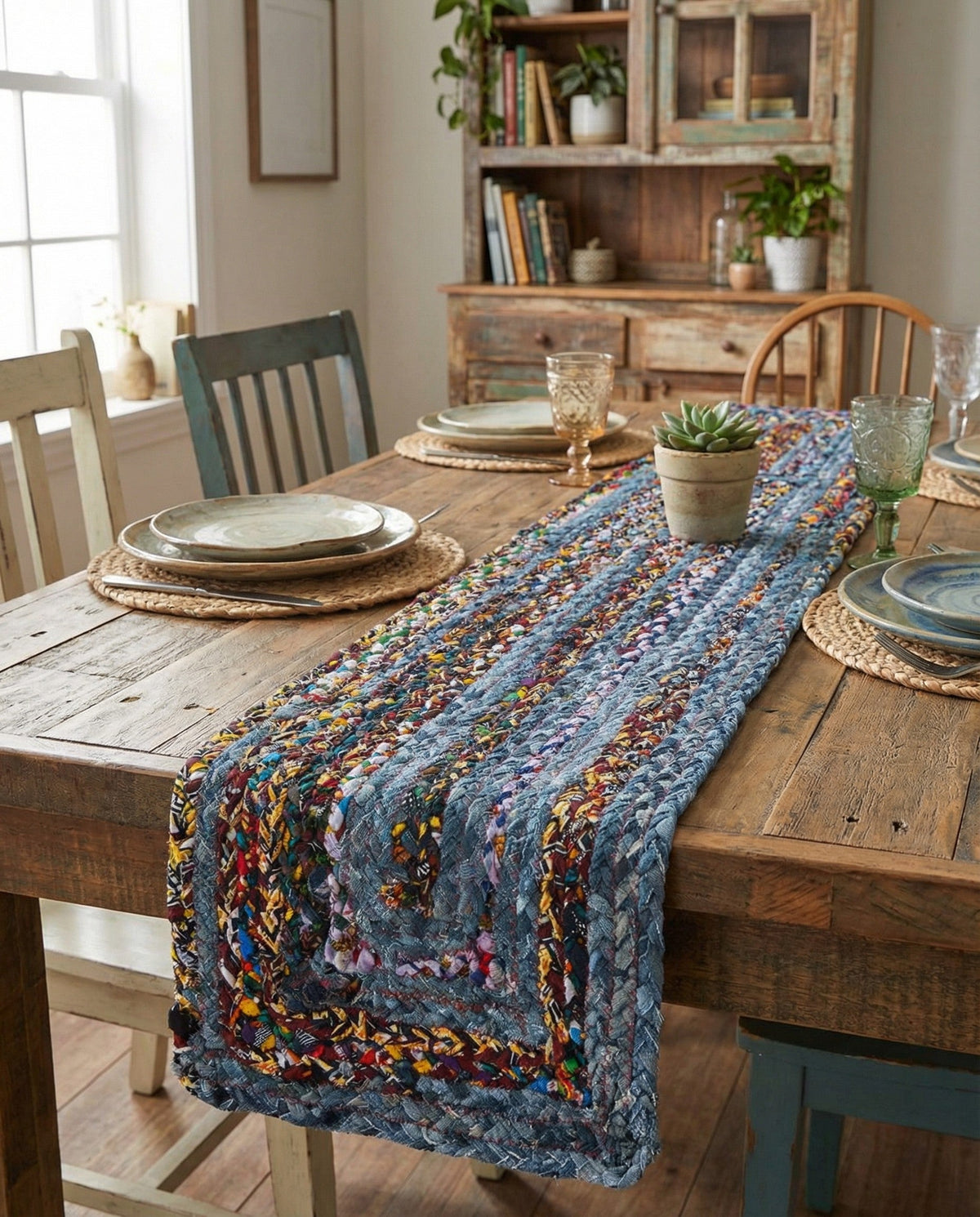 Woven Udaipur Collection Area Rug - Sahara Table Runner Blue and Multi  lifestyle 92