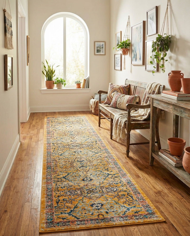 Seville Stripes Collection Area Rug -  Malaga (Yellow) Runner Yellow  lifestyle 31