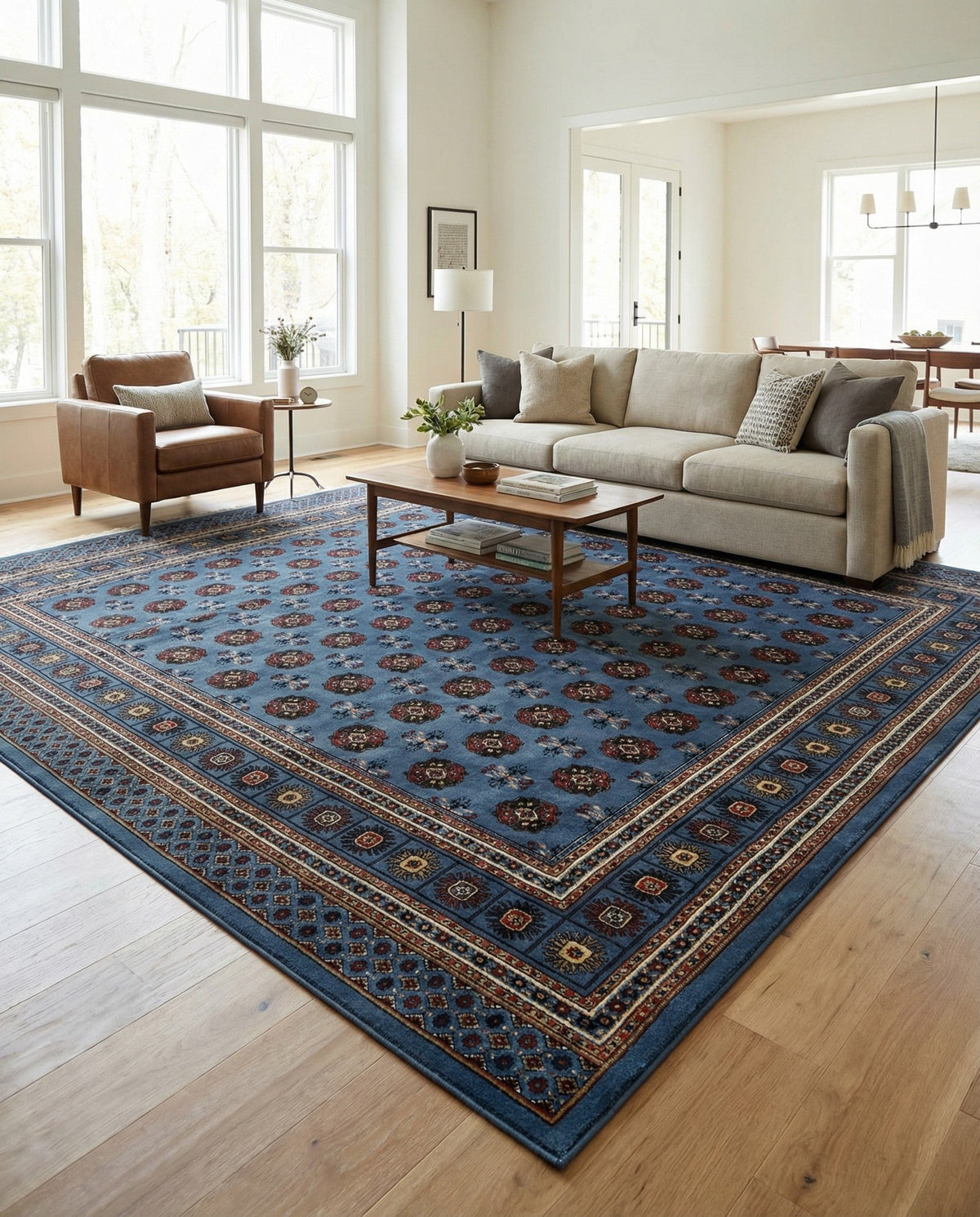 Samarkand Elegance Collection Area Rug -  Margilan (Blue) Square Blue  lifestyle 69