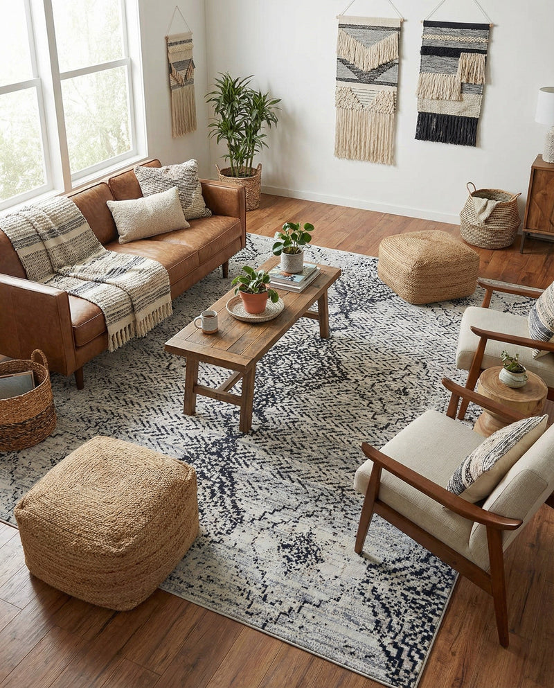 Aegean Elegance Washables Collection Area Rug -  Naxos Rectangle Black and White  lifestyle 52