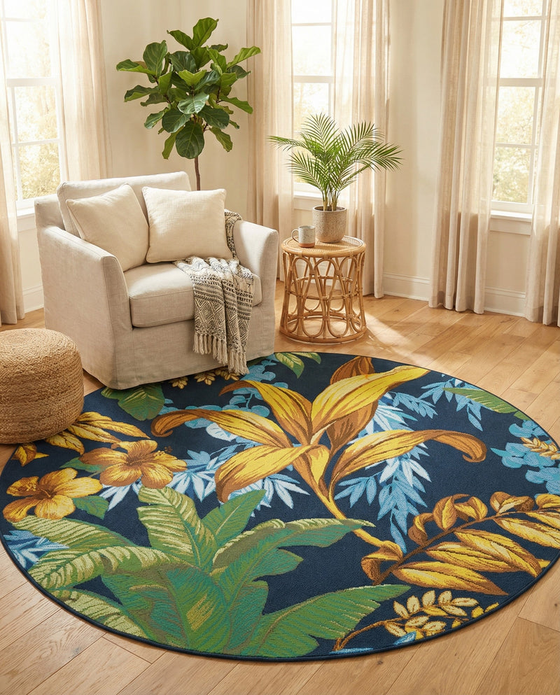 Seaside Blooms Collection Area Rug -  Grove Round Multi  lifestyle 45