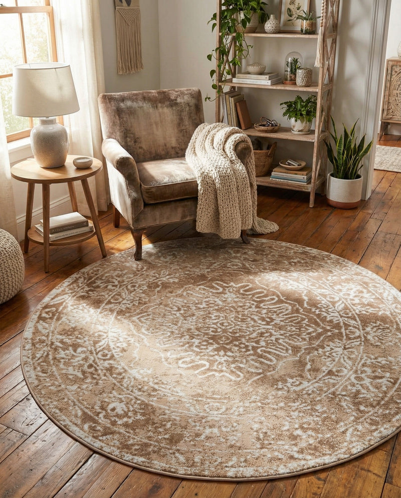 Cambridge Classics Collection Area Rug -  Magdalene (Beige) Round Beige  lifestyle 63