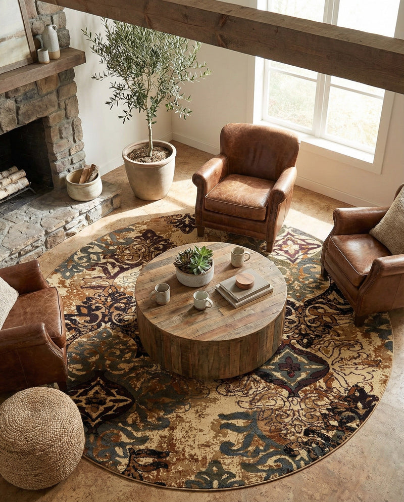 Bistro Lounge Collection Area Rug -  Piccolo Round Beige  lifestyle 43