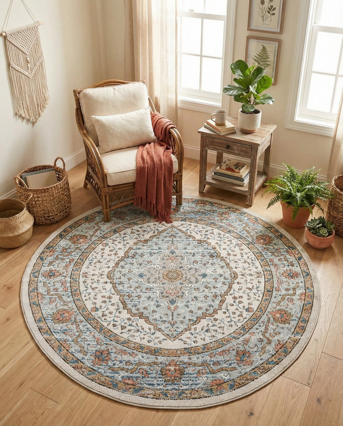 Mykonos Manor Collection Area Rug - Delos Round Ivory  lifestyle 71