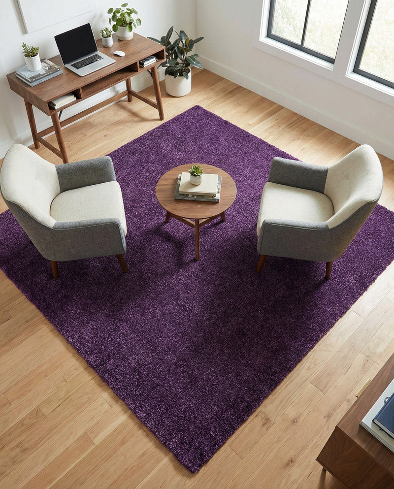 Solid Shag Seaside Collection Area Rug - Azure Cove (Violet) Square Violet  lifestyle 53