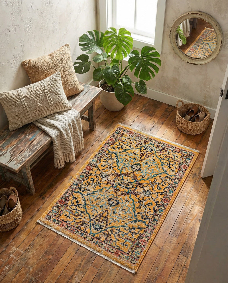 Seville Stripes Collection Area Rug -  Malaga (Yellow) Rectangle Yellow  lifestyle 11