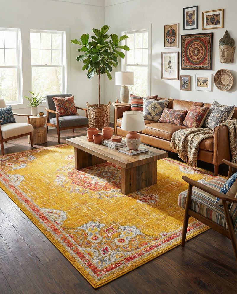 Brighton Terrace Collection Area Rug - Hove (Gold) Rectangle Gold  lifestyle 5