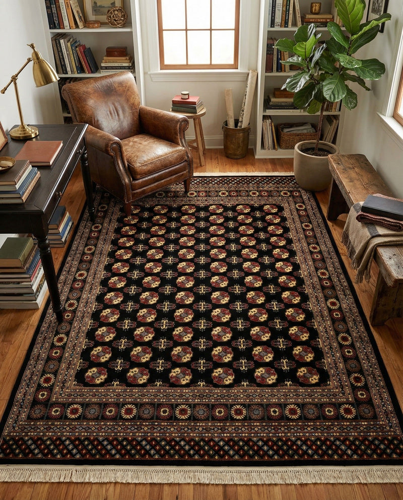 Samarkand Elegance Collection Area Rug -  Margilan (Black) Rectangle Black  lifestyle 31