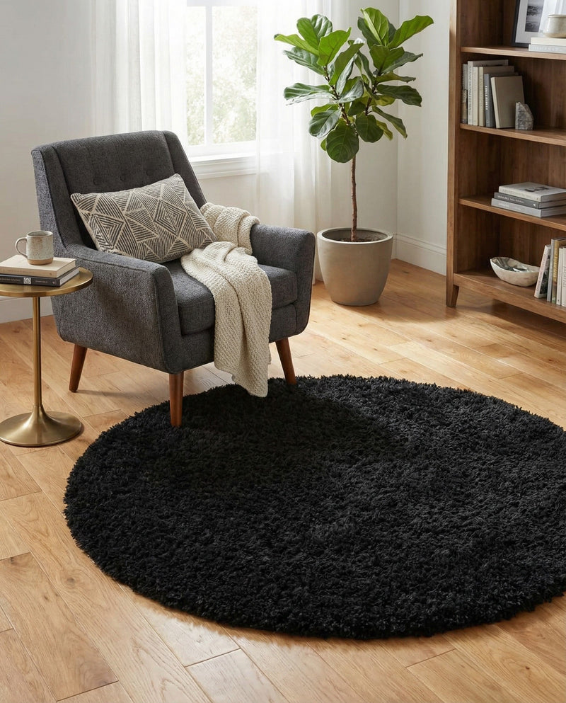 Eternal Plush Oasis Collection Area Rug -  Tranquility (Onyx Black) Round Onyx Black  lifestyle 57