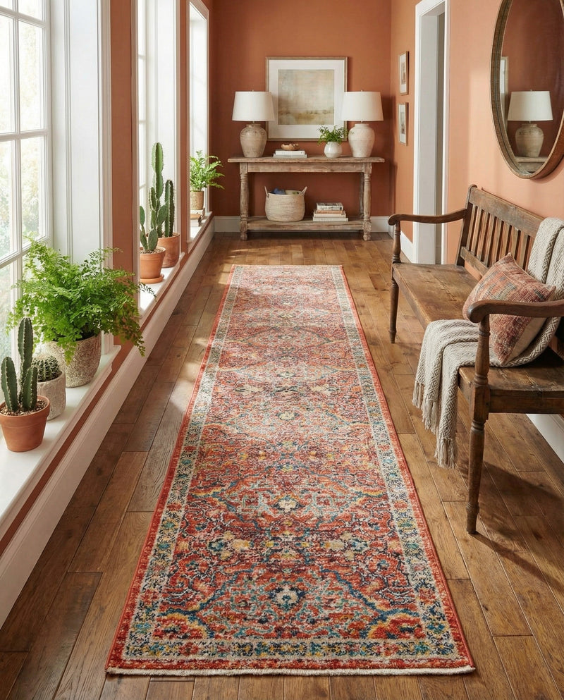 Seville Stripes Collection Area Rug -  Malaga (Brick Red) Runner Brick Red  lifestyle 75