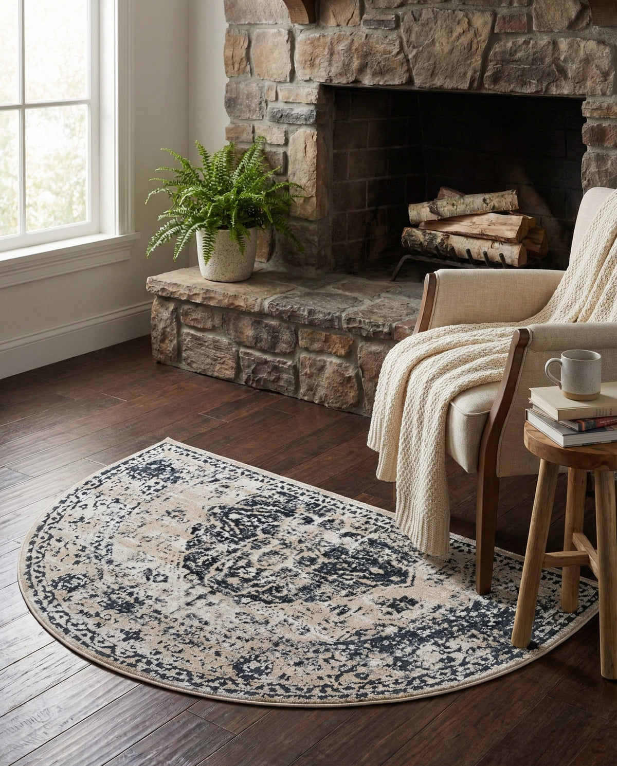 Coastal Manor Collection Area Rug -  Dunes Hearth Dark Blue  lifestyle 126