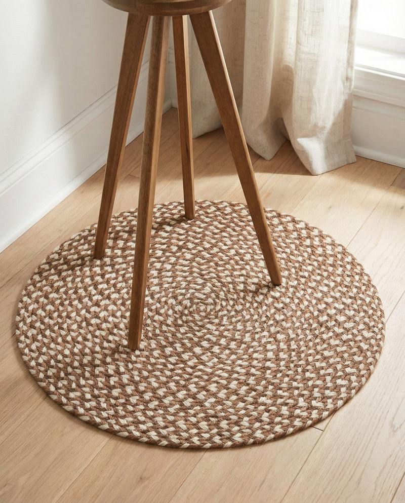 Highland Woven Jute Collection Area Rug - Glenmore (Light Brown) Round Light Brown  lifestyle 59