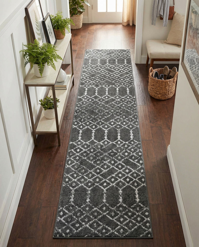 Marrakesh Lattice Collection Area Rug - Casablanca (Charcoal Gray) Runner Charcoal Gray  lifestyle 78