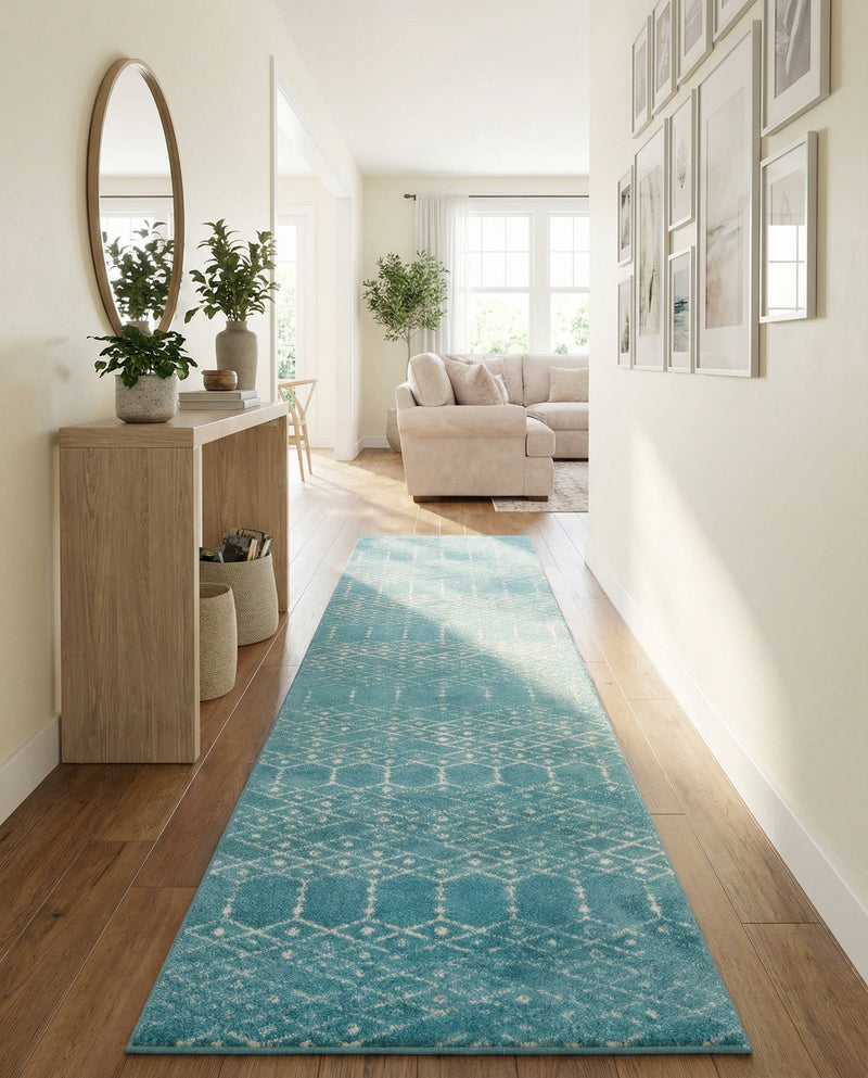 Marrakesh Lattice Collection Area Rug - Casablanca (Teal blue) Runner Teal blue  lifestyle 51