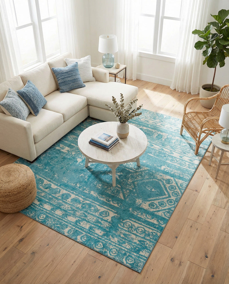 Brighton Stripes Collection Area Rug - Sussex (Light Blue) Rectangle Light Blue  lifestyle 11
