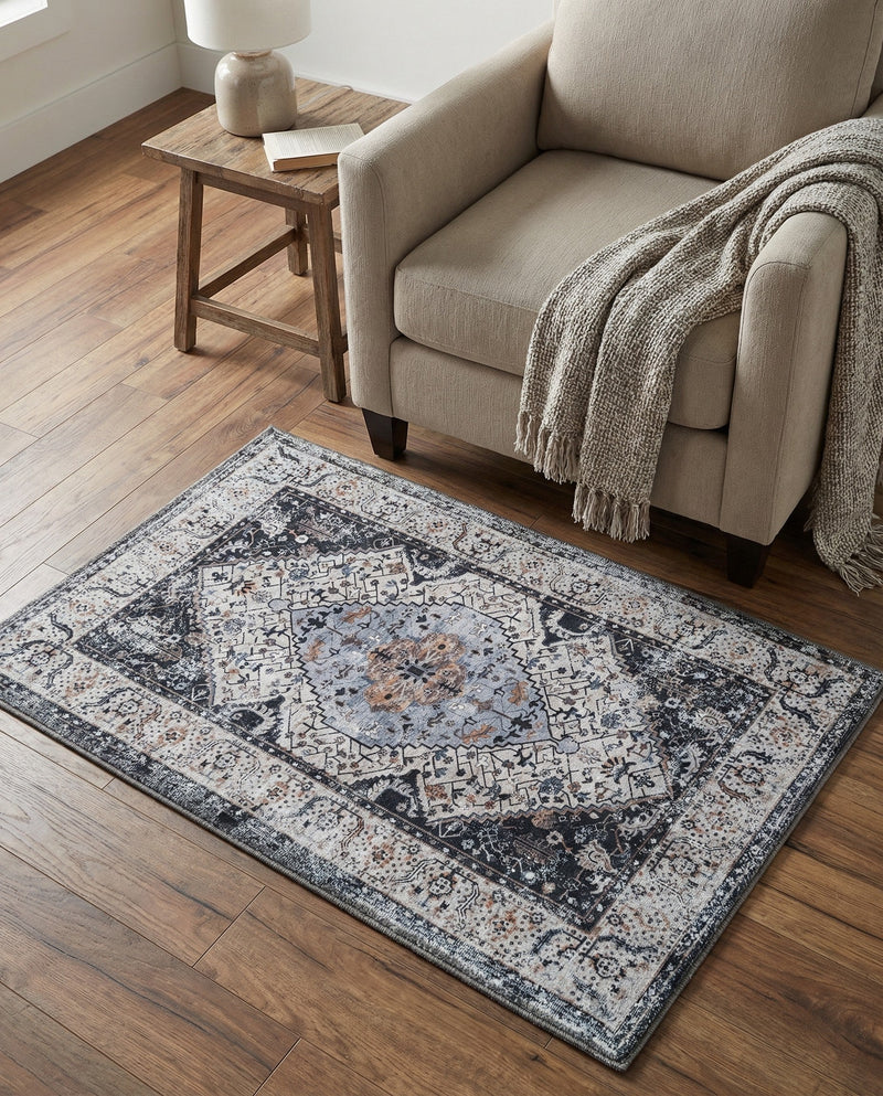 Laguna Sands Collection Area Rug -  Newport Rectangle Linen Charcoal  lifestyle 39