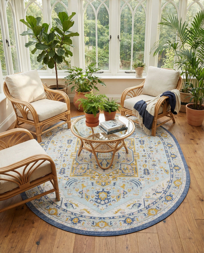 Savannah Series Collection Area Rug - Charleston (Sky blue) Oval Sky blue  lifestyle 59