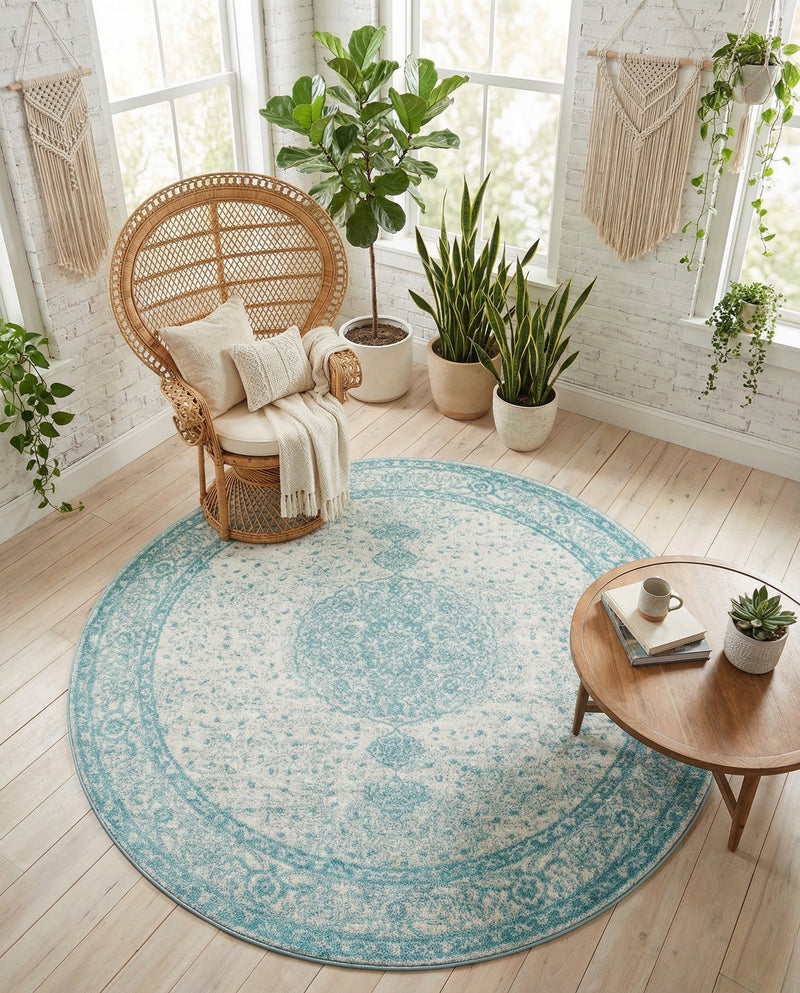 Dover Terrace Collection Area Rug - Marina (Aqua) Round Aqua  lifestyle 71