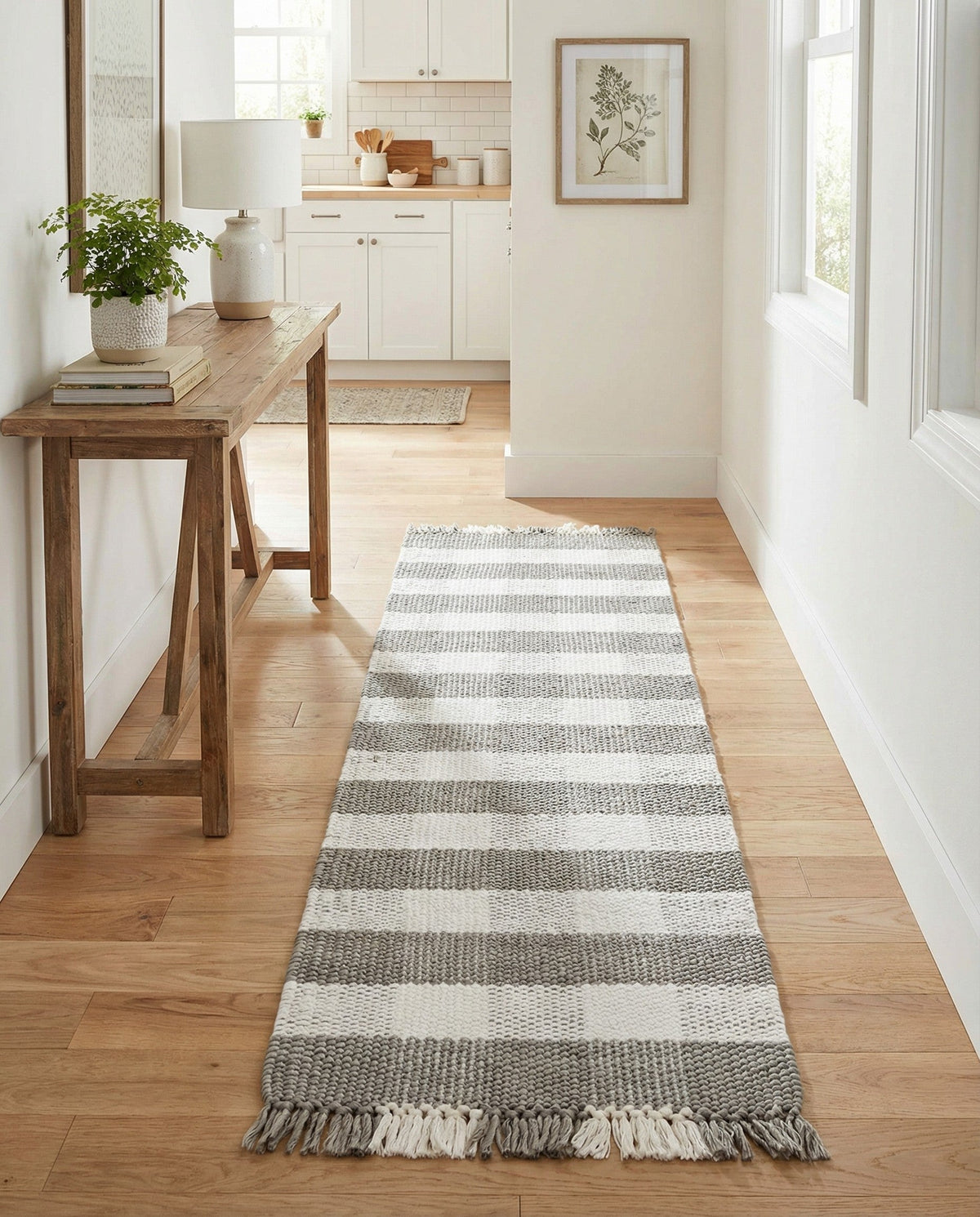 Sustainable Grid Indoor-Outdoor Oasis Collection Area Rug - Savannah Runner Gray  lifestyle 131