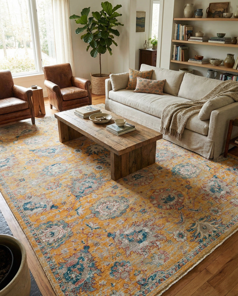 Seville Stripes Collection Area Rug -  Cordoba (Yellow) Rectangle Yellow  lifestyle 28