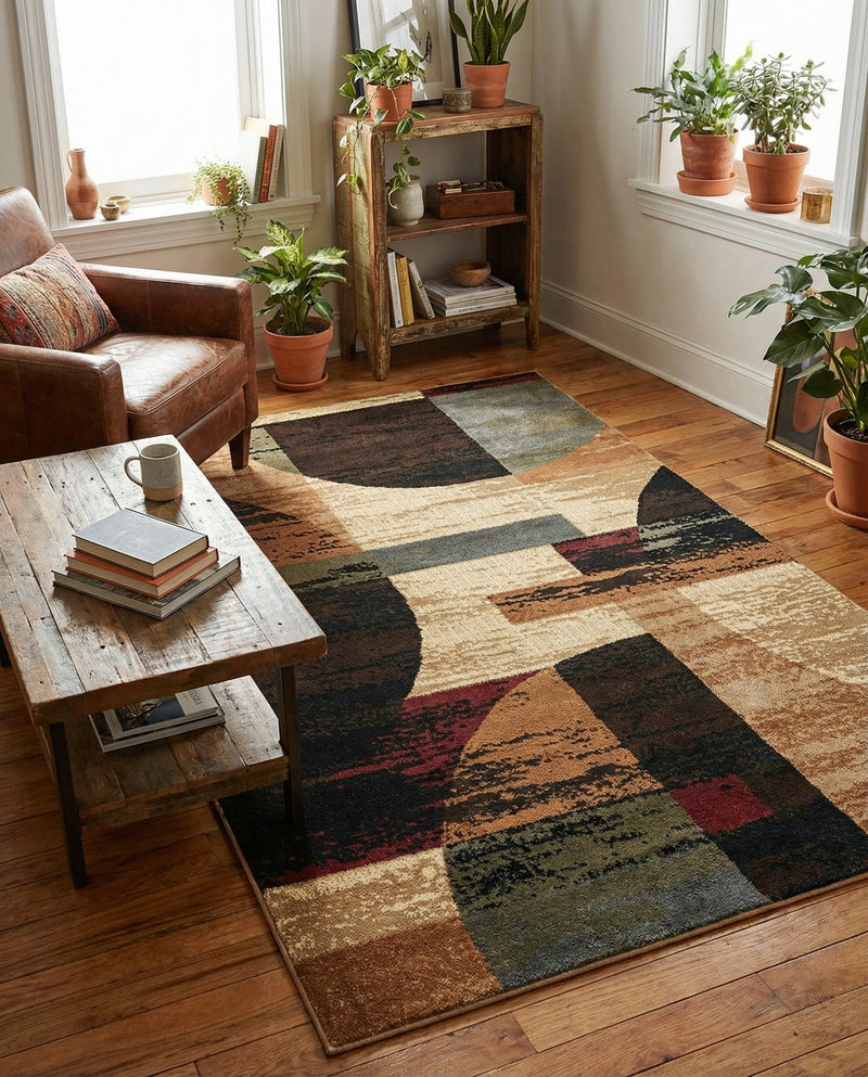 Bistro Lounge Collection Area Rug -  Latte Rectangle Multi  lifestyle 17