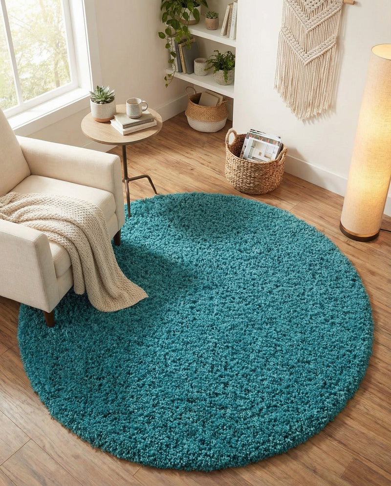 Plush Oasis Collection Area Rug - Serenity (Deep Aqua Blue) Round Deep Aqua Blue  lifestyle 81