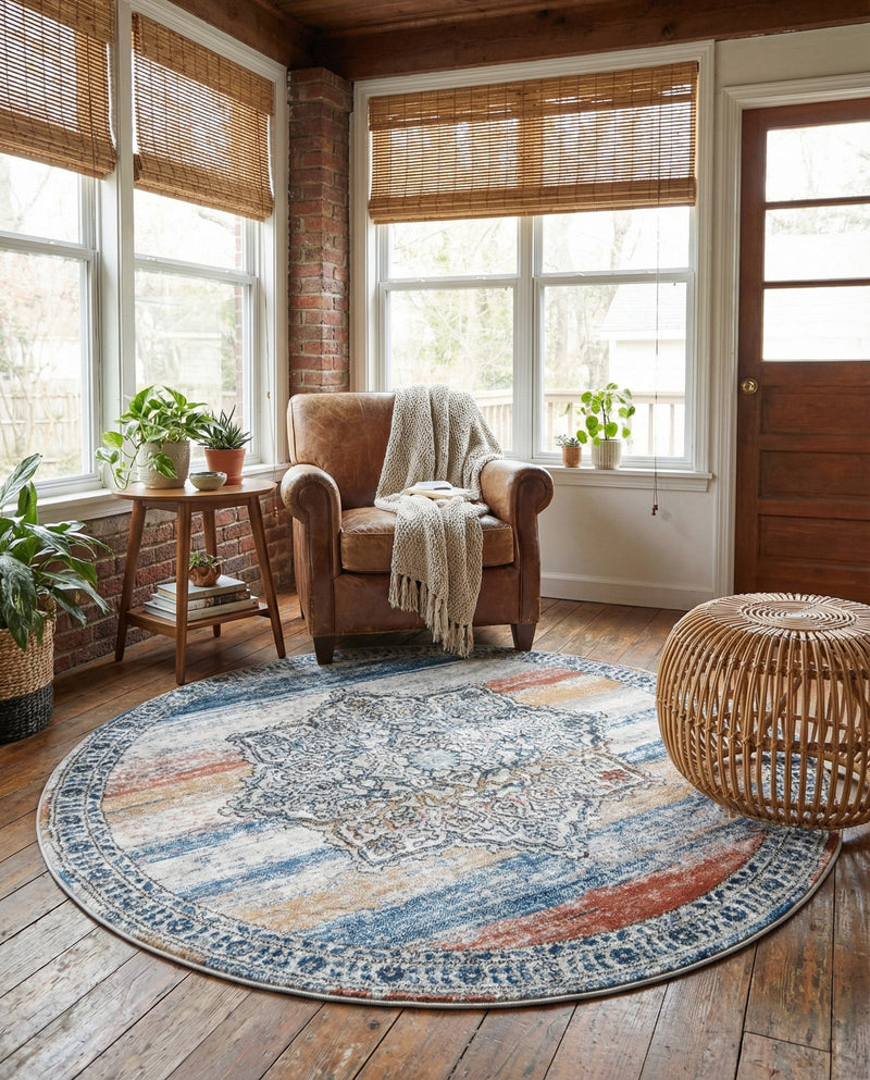 Mykonos Manor Collection Area Rug -  Tinos (Multi) Round Multi  lifestyle 32