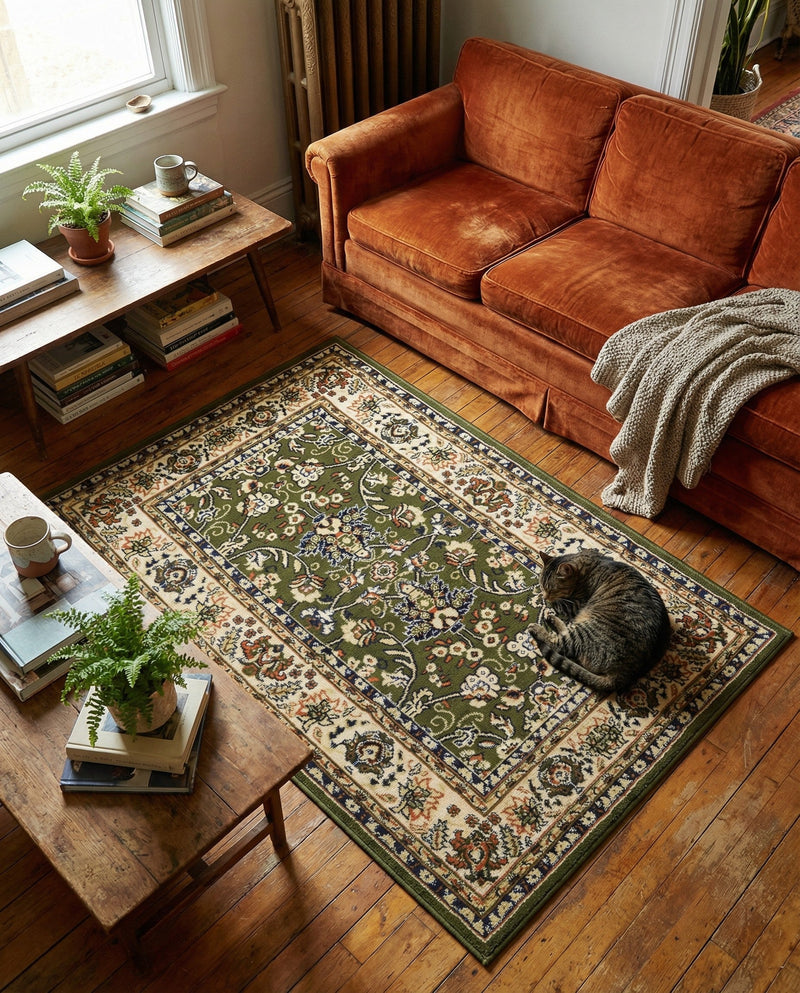 Isfahan Elegance Collection Area Rug - Naghsh-e Jahan (Green) Rectangle Green  lifestyle 39