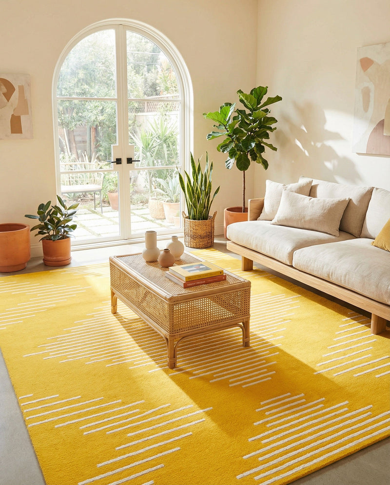 Seychelles Stripes Collection Area Rug - Mahe (Yellow) Rectangle Yellow  lifestyle 8