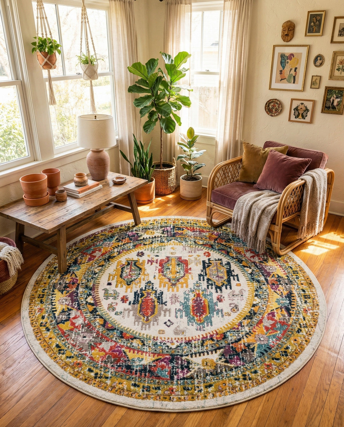 Brighton Terrace Collection Area Rug -  Portslade Round Ivory  lifestyle 100