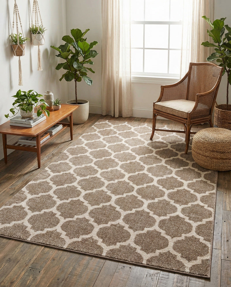 Lattice Gardens Collection Area Rug -  Bloomfield (Light Brown) Rectangle Light Brown  lifestyle 25