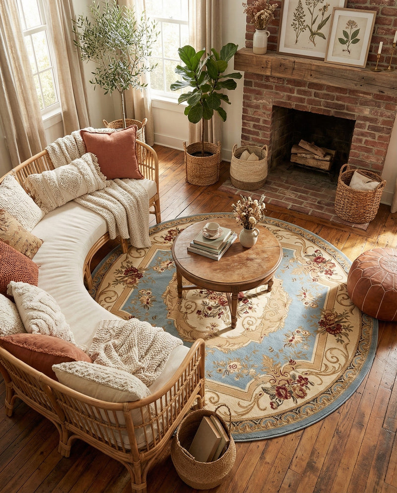 Versailles Elegance Collection Area Rug -  Louveciennes (Light Blue) Round Light Blue  lifestyle 34