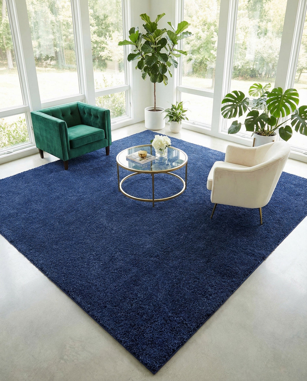 Solid Shag Seaside Collection Area Rug - Azure Cove (Navy Blue) Square Navy Blue  lifestyle 97