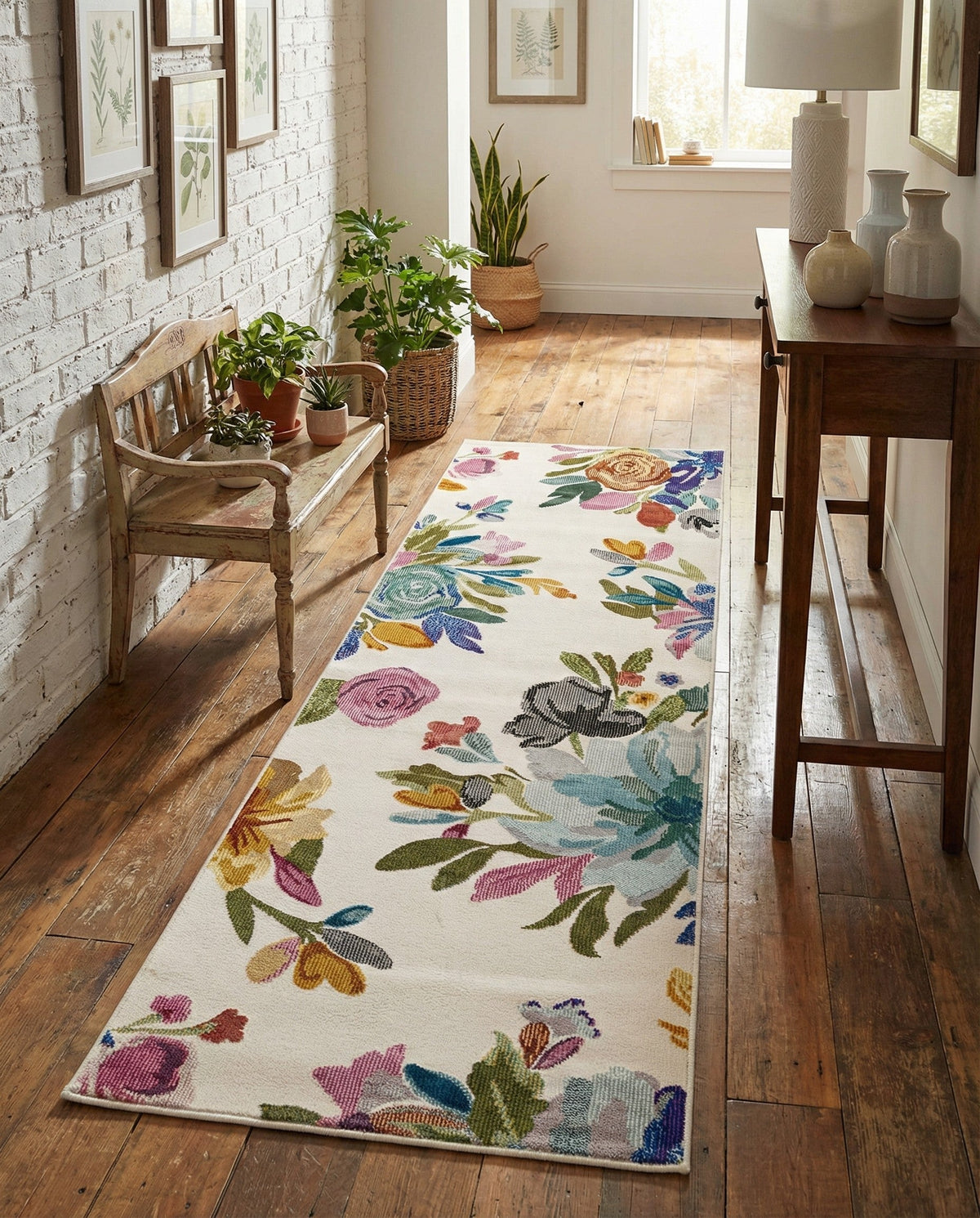 Meadow Breeze Collection Area Rug - Wildflower Runner Ivory  lifestyle 132