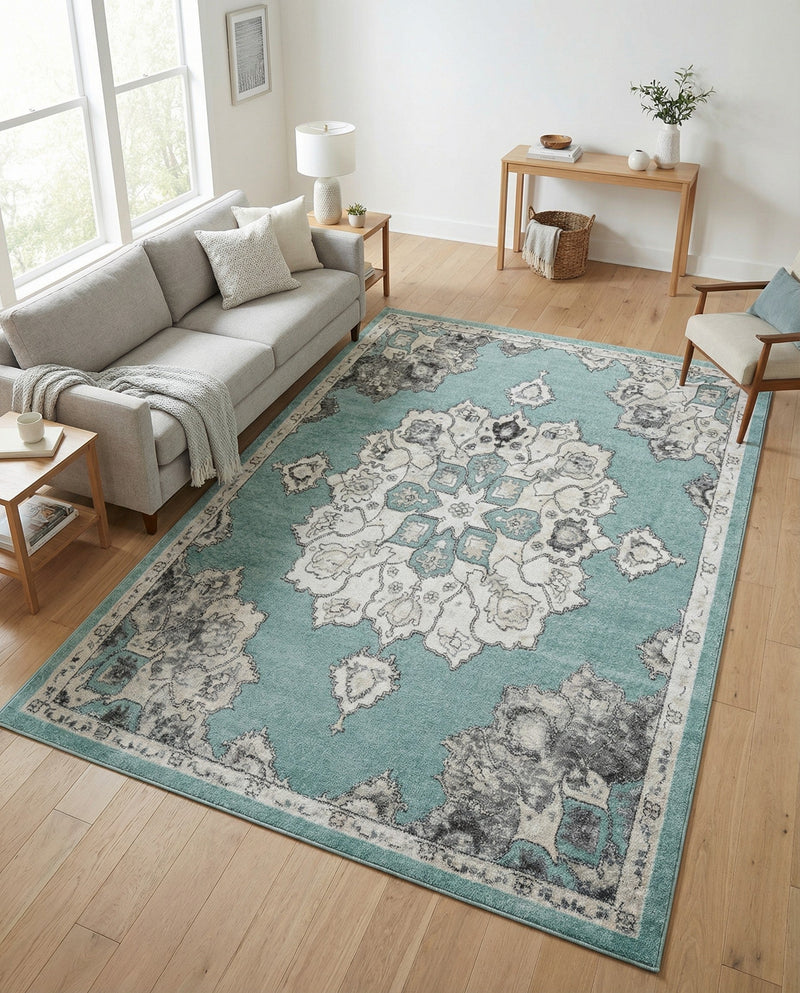 Beverly Grove Collection Area Rug - Melrose (Aqua) Rectangle Aqua  lifestyle 14
