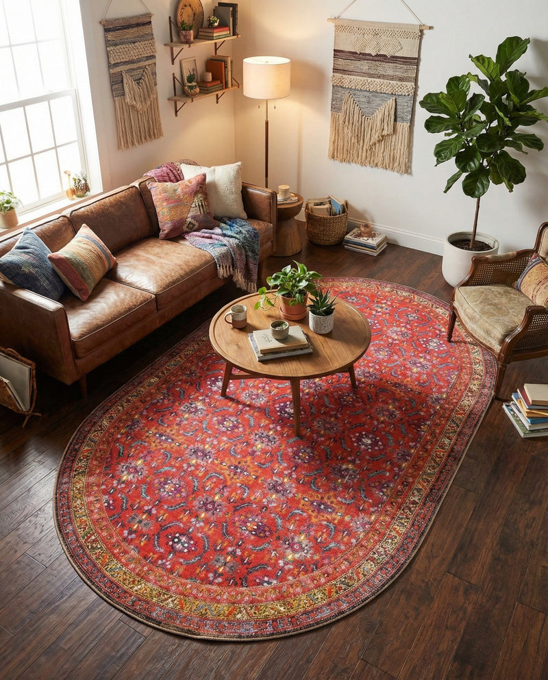 Heritage Elegance Collection Area Rug -  Fontainebleau Oval Red  lifestyle 45